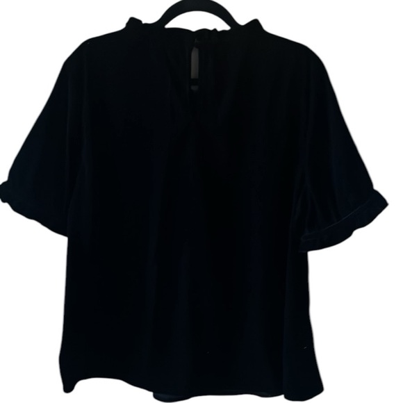 Gap XL Black Short Sleeve Velvet Blpuse Ruffle Collar & Sleeve Holiday Essential - Picture 7 of 7